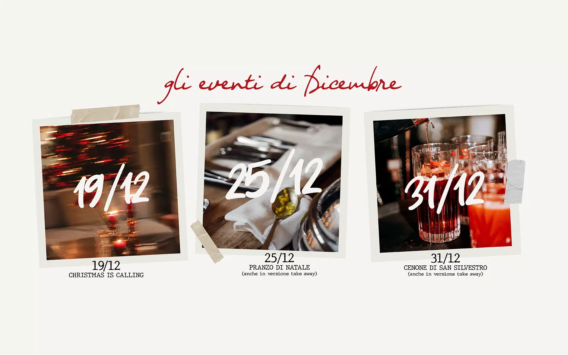 Gli eventi di dicembre a Masseria del Sale: 19/12 Christmas is Calling, 25/12 Pranzo di Natale, 31/12 Cenone di San Silvestro