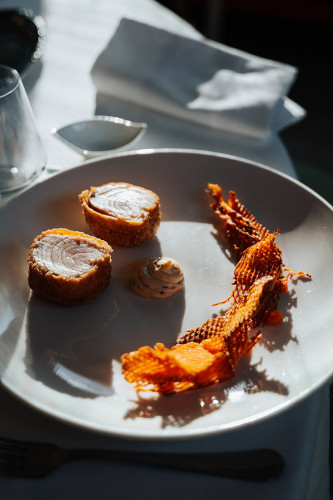 RICCIOLA* FRITTA CON GUANCIALE E PATATA ZUCCHERINA